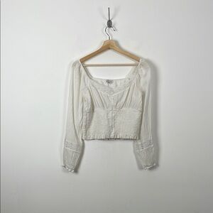 American Eagle Cottagecore Sweetheart Babydoll Long Sleeve Elegant White Blouse
